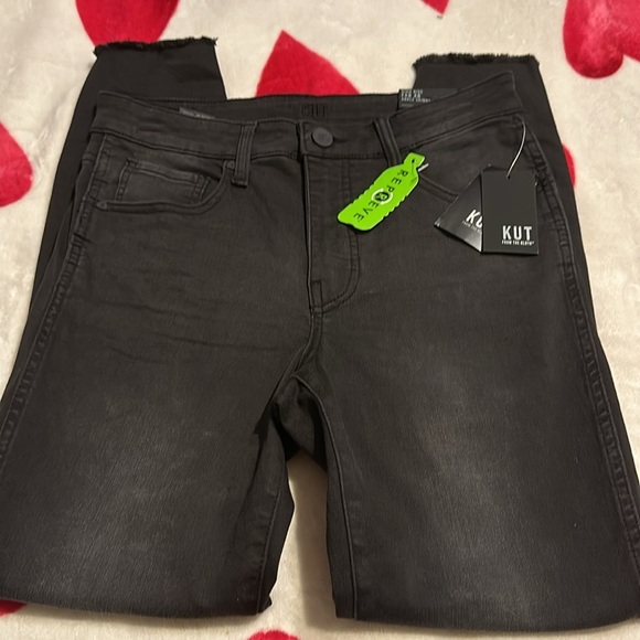 NWT Kut From The Kloth High Rise Fab Ab Ankle Skinny Raw Hem (Washed Black) - Picture 6 of 16